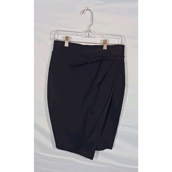 Puweer Women's Small Navy Blue Shaped Ruched Midi Pencil Skirt Rayon Blend NWT - Picture 1 of 9